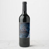Navy Blue Rose Gold Agate Marble Save the Date Weinetikett (Vorderseite)