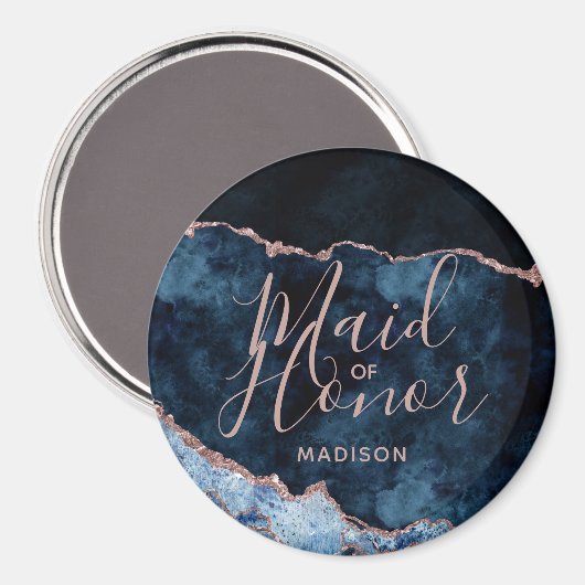 Navy Blue & Rose Gold Agate Marble Trauzeugin Magnet (Vorderseite/Rückseite)