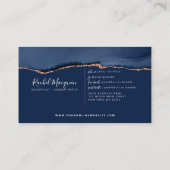 Navy Blue Rose Gold Agate Marble Treuekarte (Rückseite)