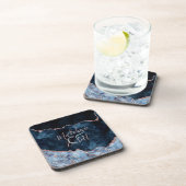 Navy Blue Rose Gold Agate Marble Wedding Monogram Getränkeuntersetzer (Rechte Seite)