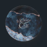 Navy Blue Rose Gold Agate Marble Wedding Monogram Pappteller<br><div class="desc">Navy Blue & Rose Gold Foil Watercolor Marmor Agate Gilded Geode Design, mit modernen und Script-Schriftart. Trendy und schicke Hochzeitszeitung Teller! ~ Karo mein Shop zu sehen, die gesamte Hochzeitssuite für dieses Design!</div>