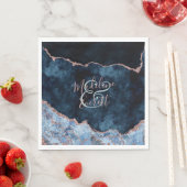 Navy Blue Rose Gold Agate Marble Wedding Monogram Serviette (Beispiel)