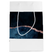 Navy Blue Rose Gold Agate Marmor Wasserfarbe Mittlere Geschenktüte (Vorderseite)
