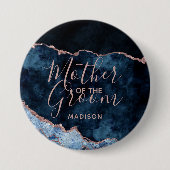 Navy Blue & Rose Gold Agate Mutter des Bräutigams Button (Vorderseite)