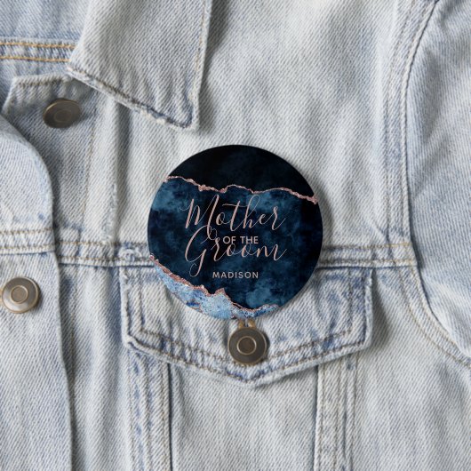 Navy Blue & Rose Gold Agate Mutter des Bräutigams Button (Beispiel)