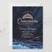 Navy Blue Rose Gold Agate Quinceanera Einladung (Vorderseite)