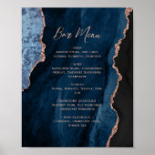 Navy Blue Rose Gold Agate Script Wedding Bar Menu  Poster (Vorne)