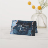 Navy Blue Rose Gold Agate Seating Tischnummer Platzkarte (Rückseite)