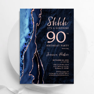 Navy Blue Rose Gold Agate Überraschung 90. Geburts Einladung