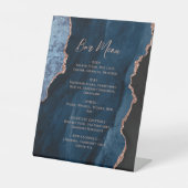 Navy Blue Rose Gold Agate Wedding Bar Menu Sockelschild (Vorderseite)