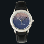 Navy Blue Rose Gold Blush Pink Glitzer Monogram Armbanduhr<br><div class="desc">Navy Blue und Rose Gold - Blush Pink Sparkle Glitzer Script Monogram Name Watch. Das macht den perfekten 16 Geburtstag,  Hochzeit,  Brautparty,  Jubiläum,  Babydusche oder Junggeselinnen-Abschied Geschenk für jemanden,  der Lieben glamourösen Luxus und schicke Stile.</div>