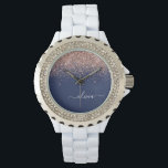 Navy Blue Rose Gold Blush Pink Glitzer Monogram Armbanduhr<br><div class="desc">Navy Blue und Rose Gold - Blush Pink Sparkle Glitzer Script Monogram Name Watch. Dies macht den perfekten Abschluss,  Geburtstag,  Hochzeit,  Brautparty,  Jubiläum,  Babydusche oder Junggeselinnen-Abschied Geschenk für jemanden,  die Lieben glamourösen Luxus und schicke Stile.</div>