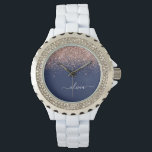 Navy Blue Rose Gold Blush Pink Glitzer Monogram Armbanduhr<br><div class="desc">Navy Blue und Rose Gold - Blush Pink Sparkle Glitzer Script Monogram Name Watch. Dies macht den perfekten Abschluss,  Geburtstag,  Hochzeit,  Brautparty,  Jubiläum,  Babydusche oder Junggeselinnen-Abschied Geschenk für jemanden,  die Lieben glamourösen Luxus und schicke Stile.</div>