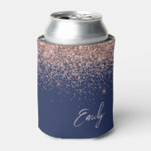 Navy Blue Rose Gold Blush Pink Glitzer Monogram Dosenkühler (Kanne Vorderseite)