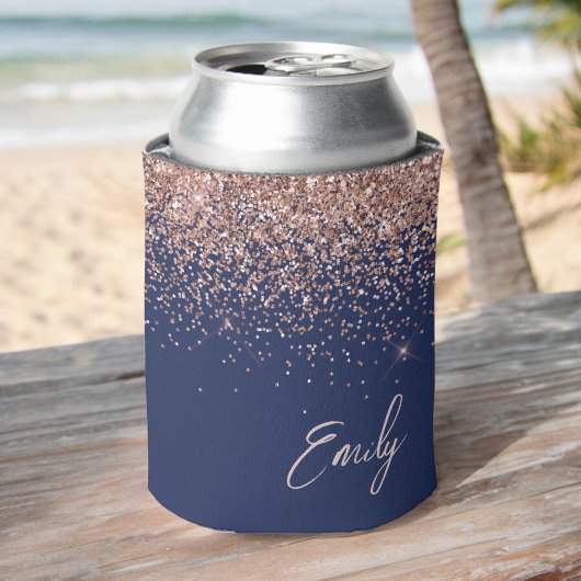 Navy Blue Rose Gold Blush Pink Glitzer Monogram Dosenkühler