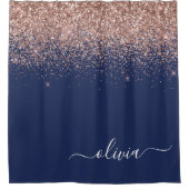 Navy Blue Rose Gold Blush Pink Glitzer Monogram Duschvorhang (Vorderseite)
