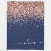 Navy Blue Rose Gold Blush Pink Glitzer Monogram Fleecedecke (Vorderseite)