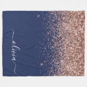Navy Blue Rose Gold Blush Pink Glitzer Monogram Fleecedecke (Vorderseite (Horizontal))