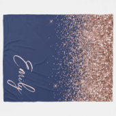 Navy Blue Rose Gold Blush Pink Glitzer Monogram Fleecedecke (Vorderseite (Horizontal))
