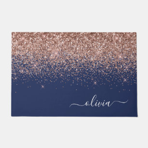 Navy Blue Rose Gold Blush Pink Glitzer Monogram Fußmatte