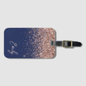 Navy Blue Rose Gold Blush Pink Glitzer Monogram Gepäckanhänger (Vorderseite (Horizontal))