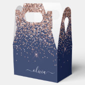 Navy Blue Rose Gold Blush Pink Glitzer Monogram Geschenkschachtel (Geöffnet)