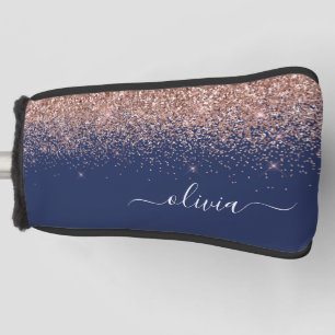 Navy Blue Rose Gold Blush Pink Glitzer Monogram Golf Headcover