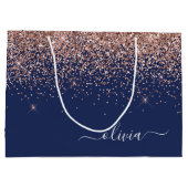 Navy Blue Rose Gold Blush Pink Glitzer Monogram Große Geschenktüte (Rückseite)