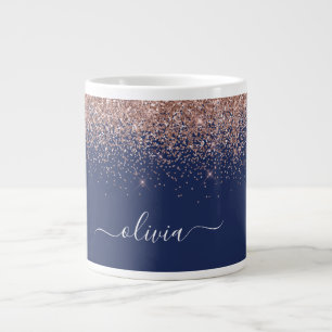 Navy Blue Rose Gold Blush Pink Glitzer Monogram Jumbo-Tasse
