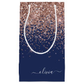 Navy Blue Rose Gold Blush Pink Glitzer Monogram Kleine Geschenktüte (Vorderseite)