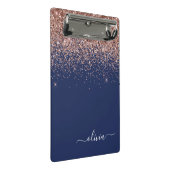 Navy Blue Rose Gold Blush Pink Glitzer Monogram Mini Klemmbrett (Schrägansicht)