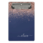 Navy Blue Rose Gold Blush Pink Glitzer Monogram Mini Klemmbrett (Vorderseite)