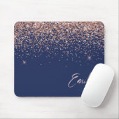 Navy Blue Rose Gold - Blush Pink Glitzer Monogram Mousepad (Mit Mouse)