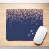 Navy Blue Rose Gold - Blush Pink Glitzer Monogram Mousepad