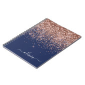 Navy Blue Rose Gold Blush Pink Glitzer Monogram Notizblock (Linke Seite)