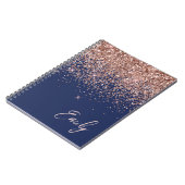 Navy Blue Rose Gold Blush Pink Glitzer Monogram Notizblock (Linke Seite)