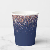 Navy Blue Rose Gold - Blush Pink Glitzer Monogram Pappbecher (Rückseite)