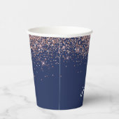 Navy Blue Rose Gold - Blush Pink Glitzer Monogram Pappbecher (Rechts)