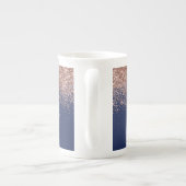 Navy Blue Rose Gold Blush Pink Glitzer Monogram Porzellantasse (Rückseite)