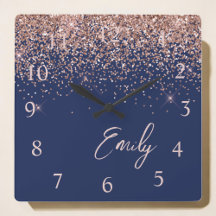 Navy Blue Rose Gold Blush Pink Glitzer Monogram