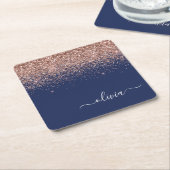 Navy Blue Rose Gold Blush Pink Glitzer Monogram Rechteckiger Pappuntersetzer (angewinkelt)