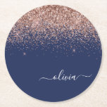 Navy Blue Rose Gold Blush Pink Glitzer Monogram Runder Pappuntersetzer<br><div class="desc">Navy Blue and Rose Gold - Blush Pink Sparkle Glitzer Script Monogram Name Paper Untersetzer. Dies macht den perfekten Abschluss,  Geburtstag,  Hochzeit,  Brautparty,  Jubiläum,  Babydusche oder Junggeselinnen-Abschied Geschenk für jemanden,  die Lieben glamourösen Luxus und schicke Stile.</div>