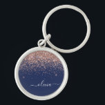 Navy Blue Rose Gold Blush Pink Glitzer Monogram Schlüsselanhänger<br><div class="desc">Rose Gold - Blush Pink und Navy Blue Sparkle Glitzer Script Monogram Name Keychains (Key Chain). Das macht den perfekten 16 Geburtstag,  Hochzeit,  Brautparty,  Jubiläum,  Babydusche oder Junggeselinnen-Abschied Geschenk für jemanden,  der Lieben glamourösen Luxus und schicke Stile.</div>