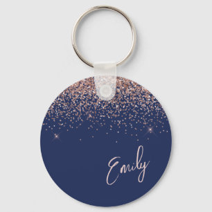 Navy Blue Rose Gold Blush Pink Glitzer Monogram Schlüsselanhänger