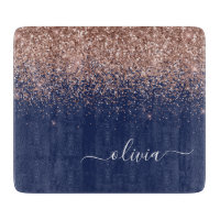 Navy Blue Rose Gold Blush Pink Glitzer Monogram