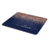 Navy Blue Rose Gold Blush Pink Glitzer Monogram Schneidebrett (Ecke)