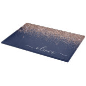 Navy Blue Rose Gold Blush Pink Glitzer Monogram Schneidebrett (Ecke)