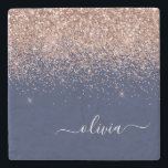 Navy Blue Rose Gold Blush Pink Glitzer Monogram Steinuntersetzer<br><div class="desc">Navy Blue und Rose Gold - Rosa Sparkle Glitzer Script Monogram Name Stone Tile. Das macht den perfekten Abschluss,  süßen 16 Geburtstag,  Hochzeit,  Brautparty,  Jubiläum,  Babydusche oder Junggeselinnen-Abschied Geschenk für jemanden,  die Lieben glamourösen Luxus und schicke Stile.</div>
