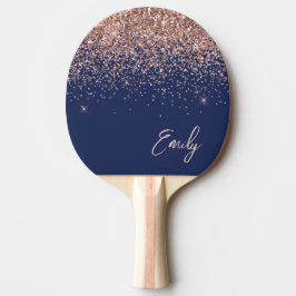 Navy Blue Rose Gold Blush Pink Glitzer Monogram Tischtennis Schläger