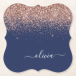 Navy Blue Rose Gold Blush Pink Glitzer Monogram Untersetzer<br><div class="desc">Navy Blue and Rose Gold - Blush Pink Sparkle Glitzer Script Monogram Name Paper Untersetzer. Dies macht den perfekten Abschluss,  Geburtstag,  Hochzeit,  Brautparty,  Jubiläum,  Babydusche oder Junggeselinnen-Abschied Geschenk für jemanden,  die Lieben glamourösen Luxus und schicke Stile.</div>